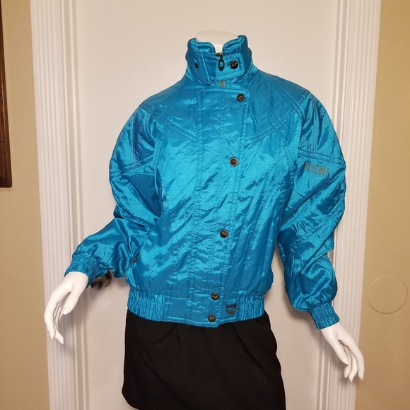 VINTAGE DESCENTE WOMEN DISCO RETRO SNOW SKI  CYAN  JACKET SIZE 12 - Picture 5 of 10